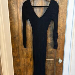 Fashion Nova Black Ribbed Long Sleeve Dress